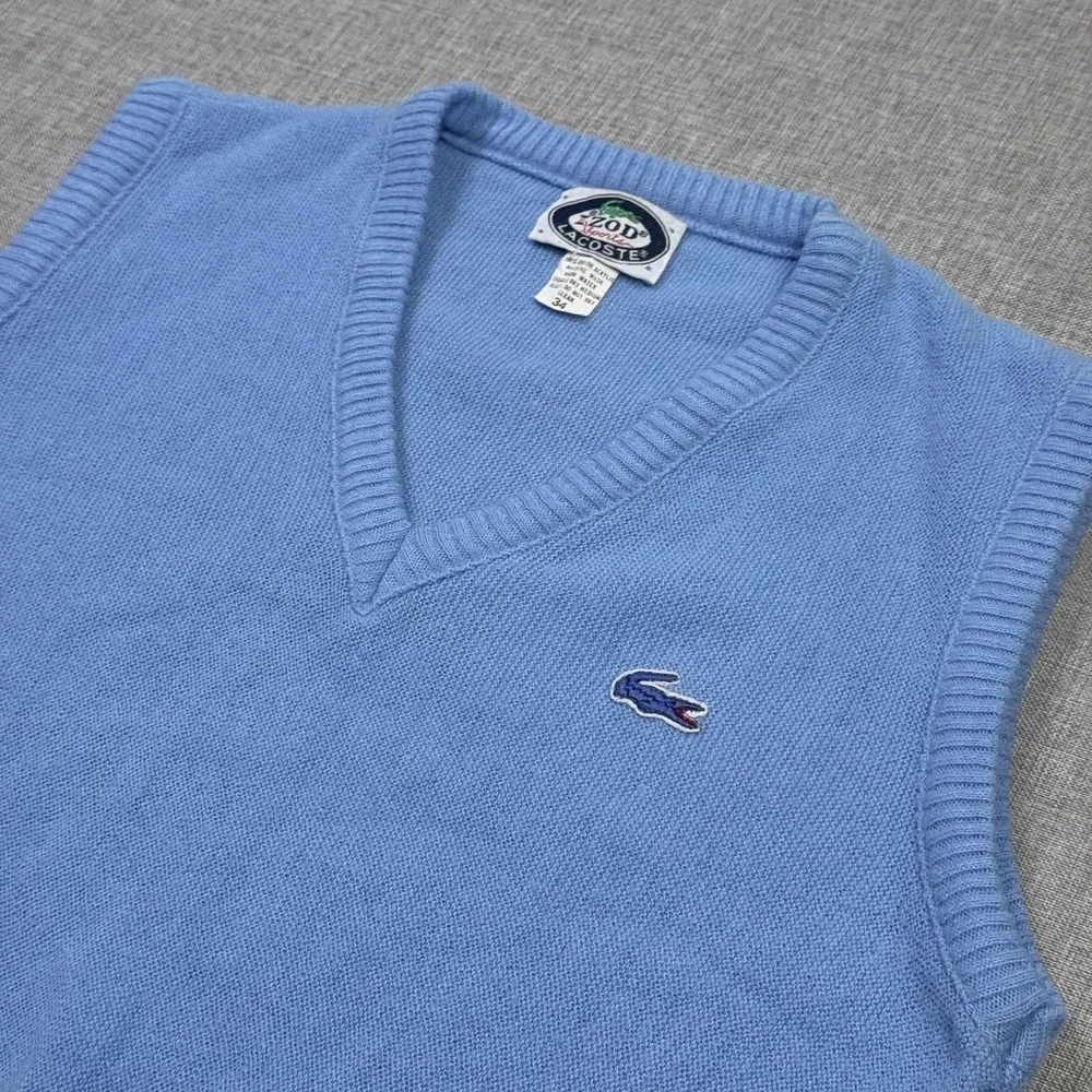 Izod Lacoste Vintage Orlon Acrylic V-Neck Sweater Vest Mens XS (34) Blue